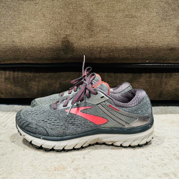 Brooks Adrenaline GTS 18 Gray Pink Lace Up Running Shoes Sneakers Size 8 - Picture 1 of 10